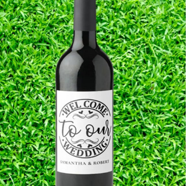 ETIQUETA PARA BOTELLA DE VINO SIMPLE BIENVENIDA DE BODAS  (Welcome to a Wonderful Celebration with our WINE LABEL)