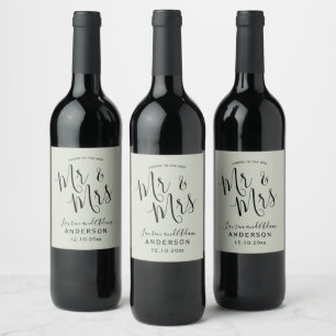 Etiqueta Para Botella De Vino Simple Boda Verde Menta Sr & Sra Script