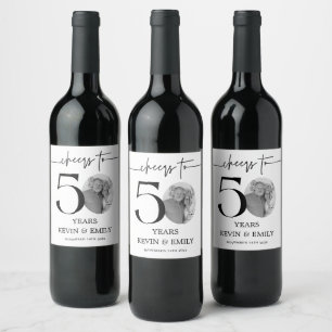 Etiqueta Para Botella De Vino Simple foto del 50º aniversario Brindis por 50