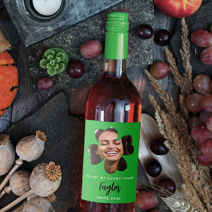 Etiqueta Para Botella De Vino Simple Green Lucky In Love Four Leaf Clover Photo