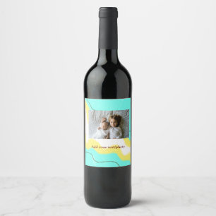 Etiqueta Para Botella De Vino simple minimal AÑADE TU FOTO TEXTO NAVIDAD amarill