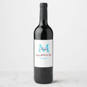 Etiqueta Para Botella De Vino simple mínimo el día de la madre monograma azul no