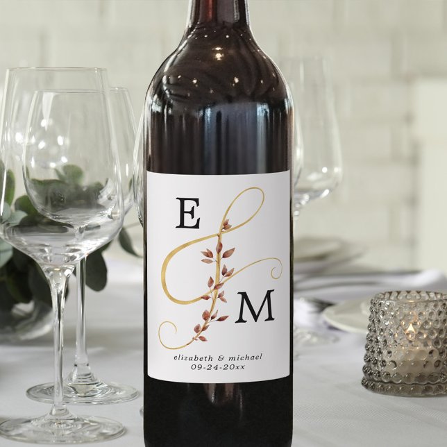 Etiqueta Para Botella De Vino Simple Monogram Ampersand Fall Wedding (Subido por el creador)