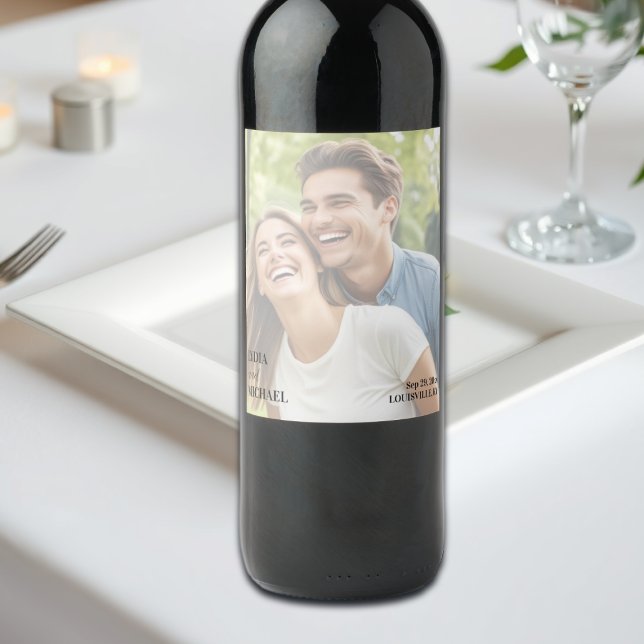 Etiqueta Para Botella De Vino Simple Texto Superpuesto Foto Boda (Subido por el creador)