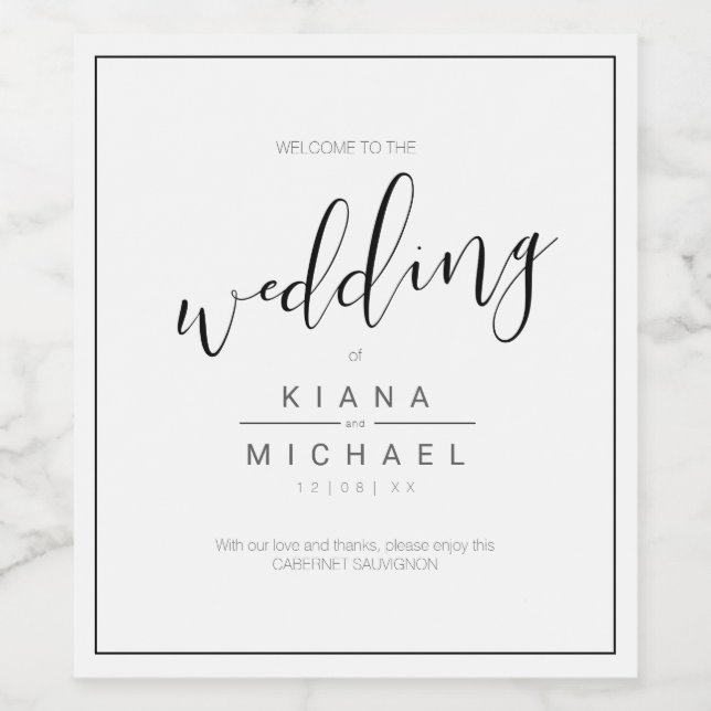 Etiqueta Para Botella De Vino Simplemente Boda negro ID523 (Etiqueta única)