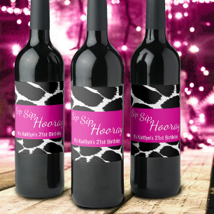 Etiqueta Para Botella De Vino Sip Sip impresión animal personalizado de cumpleañ