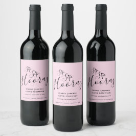 Etiqueta Para Botella De Vino Sip Sip Sip hooray boda de corazón negro rosa Etiq