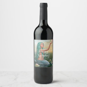 Etiqueta Para Botella De Vino sirena de cabello verde