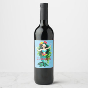 Etiqueta Para Botella De Vino Sirena de pelo verde Thunder_Cove