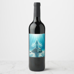 Etiqueta Para Botella De Vino Sirena submarina iluminada con sol