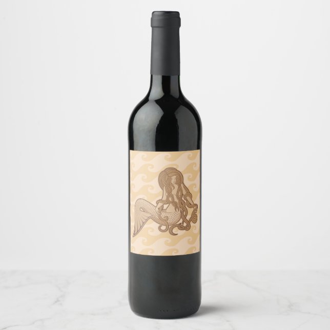 Etiqueta Para Botella De Vino Sitting Mermaid Beige (Anverso)