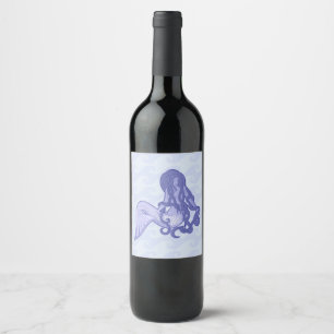 Etiqueta Para Botella De Vino Sitting Mermaid Blue