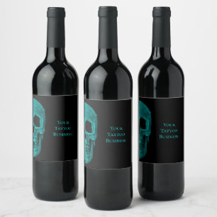 Etiqueta Para Botella De Vino Skull Gothic Oscuro Verde azulado Negro Macabre Ta
