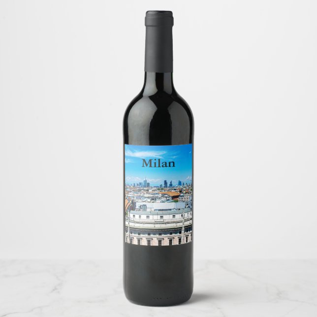 Etiqueta Para Botella De Vino Skyline de Milán (Anverso)