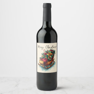 Etiqueta Para Botella De Vino Sleigh vintage lleno de regalos de Navidad