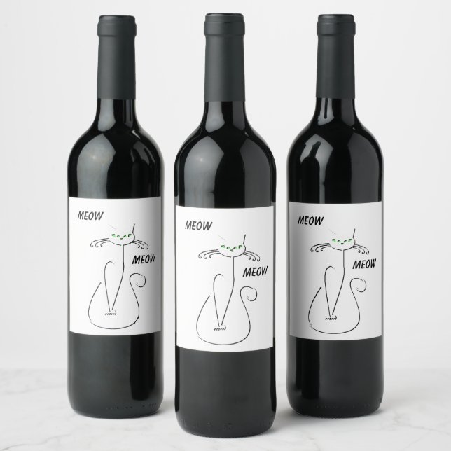 Etiqueta Para Botella De Vino Slinky Black Cat Meow Meow Personalizado Textos Oj (Botellas)