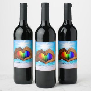 Etiqueta Para Botella De Vino SlipperyJoe gradiente de corazón de arcoíris vívid