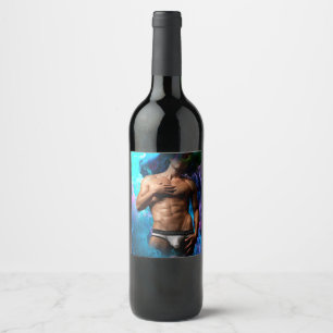 Etiqueta Para Botella De Vino SlipperyJoe hombre muscular macizo de ropa interio