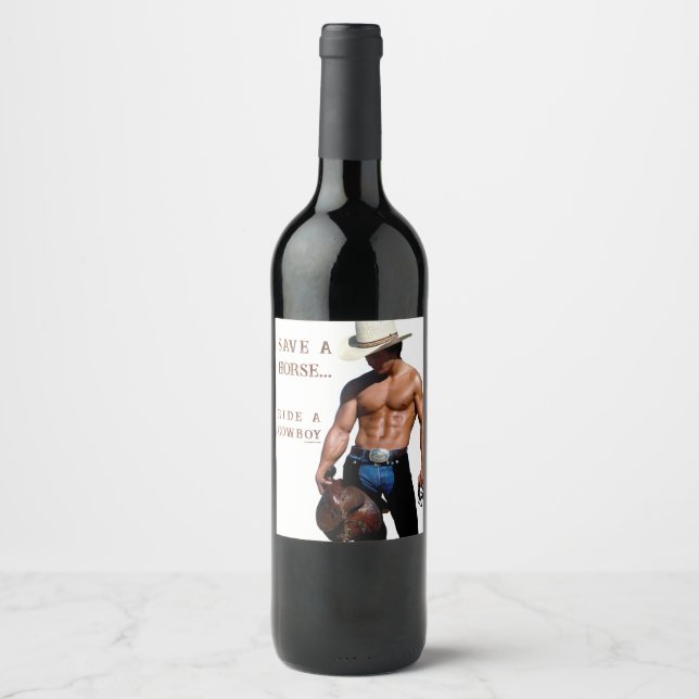Etiqueta Para Botella De Vino SlipperyJoe's save horse montar paja cowboy gorra  (Anverso)