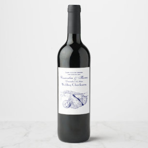 Etiqueta Para Botella De Vino Sloth Drawing Lithograph #1 Blue