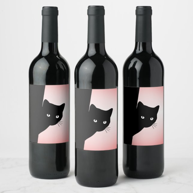 Etiqueta Para Botella De Vino Sly Black Cat Pink (Botellas)
