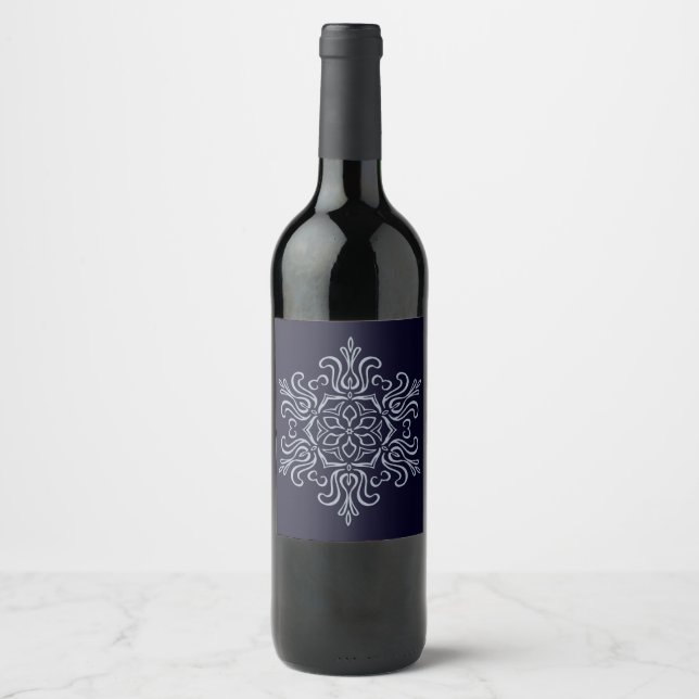 Etiqueta Para Botella De Vino Snowflake Ornate (Anverso)