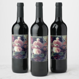 Etiqueta Para Botella De Vino Snowman Christmas Food & Beverage Label