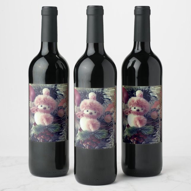 Etiqueta Para Botella De Vino Snowman Christmas Food & Beverage Label (Botellas)