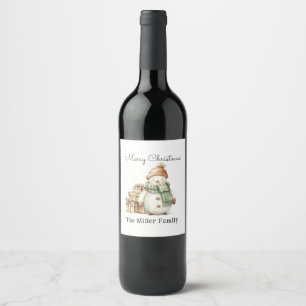 Etiqueta Para Botella De Vino Snowman personalizado y regalos de Navidad
