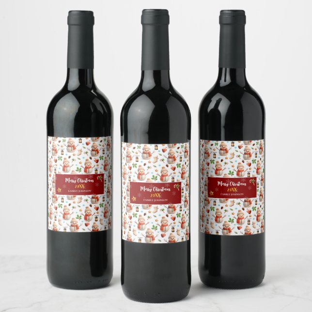 Etiqueta Para Botella De Vino Snowman Winter Holiday - Merry Christmas (Botellas)