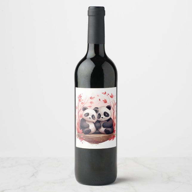 Etiqueta Para Botella De Vino So Happy Together Panda par (Anverso)