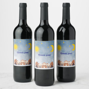 Etiqueta Para Botella De Vino Sobre el sol y el Baby Shower gemelo de la luna
