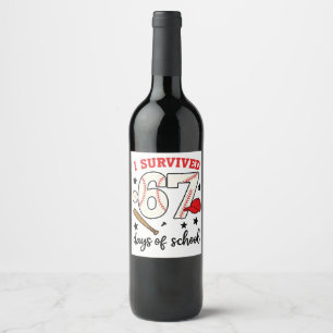Etiqueta Para Botella De Vino Sobreviví 67 Días de Deportes de Béisbol Escolar 1