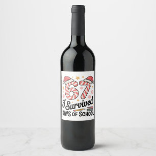 Etiqueta Para Botella De Vino Sobreviví 67 Días de Escuela Navidad Divertida  