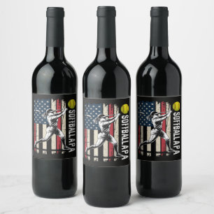 Etiqueta Para Botella De Vino Softball Papá Bandera Americana EEUU