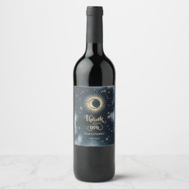 Etiqueta Para Botella De Vino Sol de oro celeste, luna, cielo nocturno de estrel