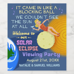 Etiqueta Para Botella De Vino Solar Eclipse Fiesta Funny Retro Ver 2017
