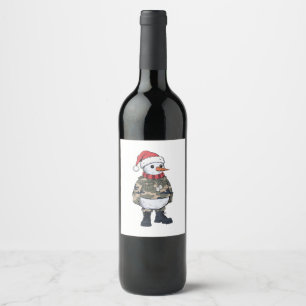 Etiqueta Para Botella De Vino Soldado de Muñeco de Nieve Navidad 2026 Militar de