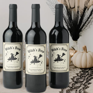 Etiqueta Para Botella De Vino Sombrero de escoba de bruja de encaje negro vintag