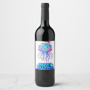 Etiqueta Para Botella De Vino Sombrero de Santa de medusa Luces de Navidad Alegr