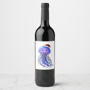 Etiqueta Para Botella De Vino Sombrero de Santa de medusa Luces de Navidad Alegr