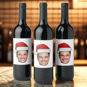 Etiqueta Para Botella De Vino Sombrero de Santa Foto de Cara Personalizada Navid