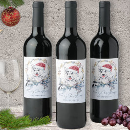 Etiqueta Para Botella De Vino Sombrero de Santa Husky Botella de Vino de Navidad