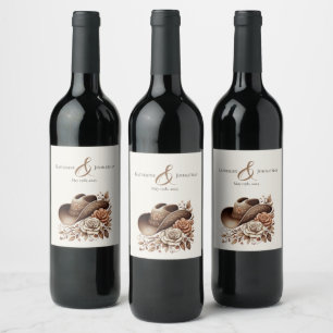 Etiqueta Para Botella De Vino Sombrero de vaquera country con flores