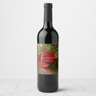 Etiqueta Para Botella De Vino Sombrero de vaquero rojo de Navidad para boda