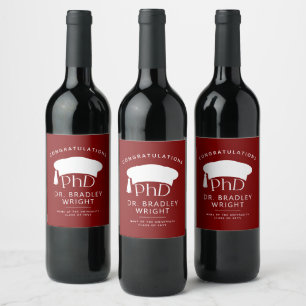Etiqueta Para Botella De Vino Sombrero doctoral de doctorado personalizado Gradu