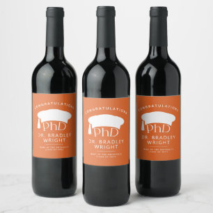 Etiqueta Para Botella De Vino Sombrero doctoral de PhD personalizado Graduación
