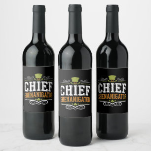 Etiqueta Para Botella De Vino Sombrero Retro Jefe Shenanigator Lucky Leprechaun 