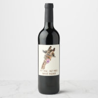 Sonrisa divertida en etiqueta de vino de jirafa -