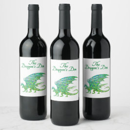 Etiqueta Para Botella De Vino Sorprendente Dragón Verde Mosaico Personal
